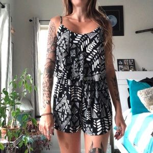 black & white tribal print romper